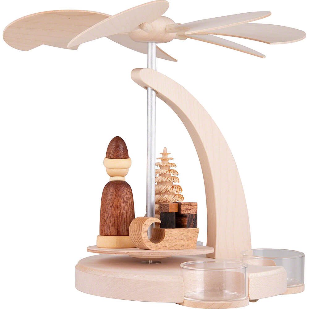 Seiffener Volkskunst Weihnachtspyramide 1-stöckige Pyramide Weihnachtsmann mit Schlitten natur (18cm) von Seif