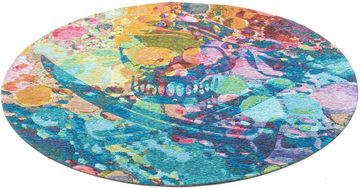 Teppich Keitum 006, Sansibar, rund, Höhe: 3 mm, Flachgewebe, modernes Design, Motiv Totenkopf & gekreuzte Säbel