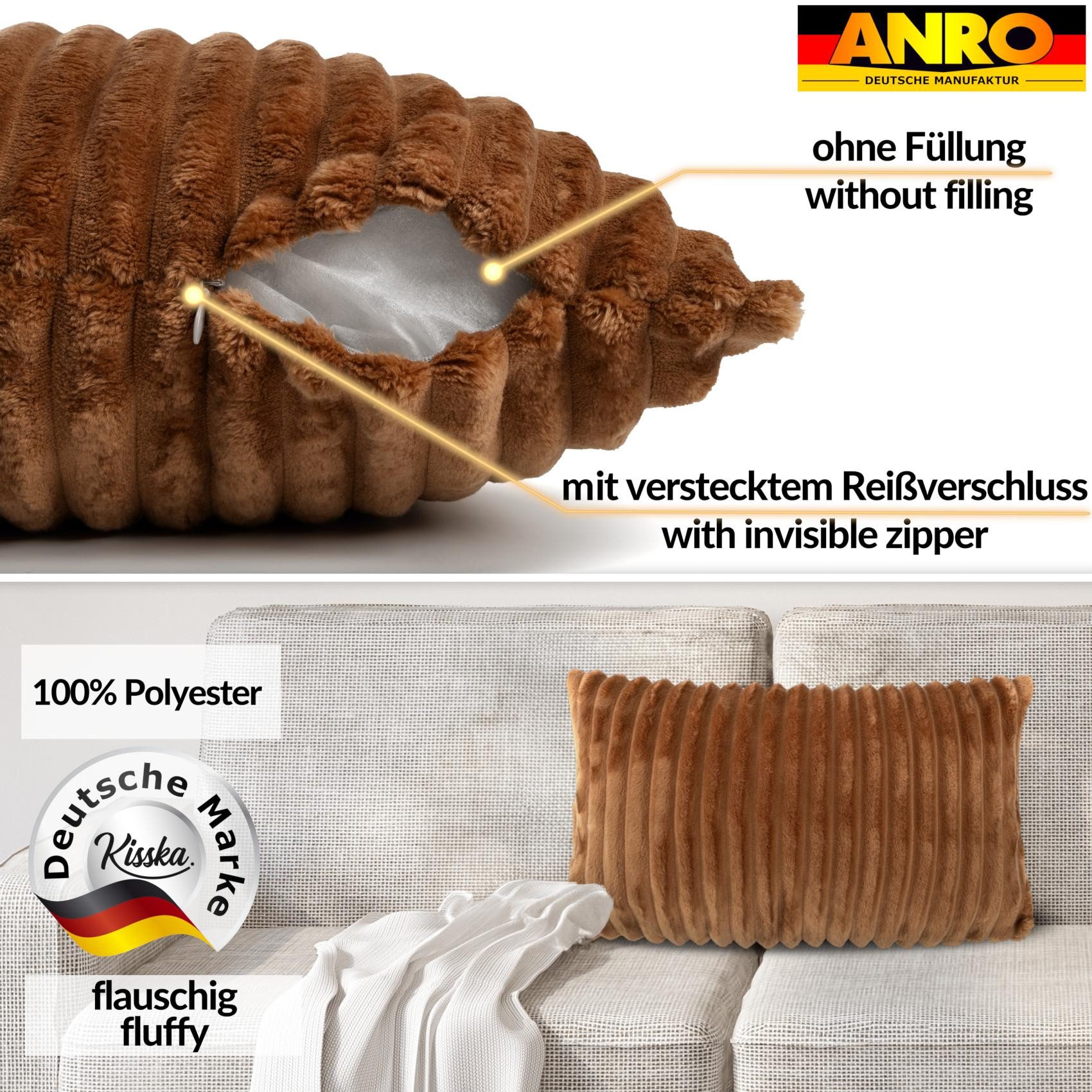 Kisska Dekokissen LILLI BIG CORD Velour Ambiente dekorieren, Kissenüberzug ohne Füllung BIG-Cord UNI 50x30cm Einfarbig Fuchsrot