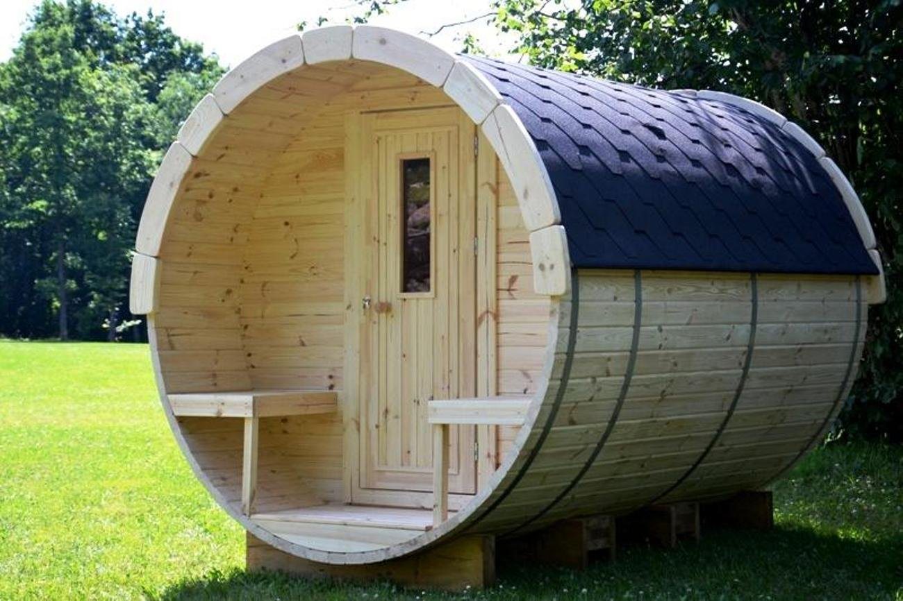 Thumbnail - JVmoebel Fasssauna Sauna Garten 46mm Wandstärke mit Schindeln für 4-6 Personen, BxTxH: 1.97 x 2.4 x 2.08 cm, 46,00 mm, (...
