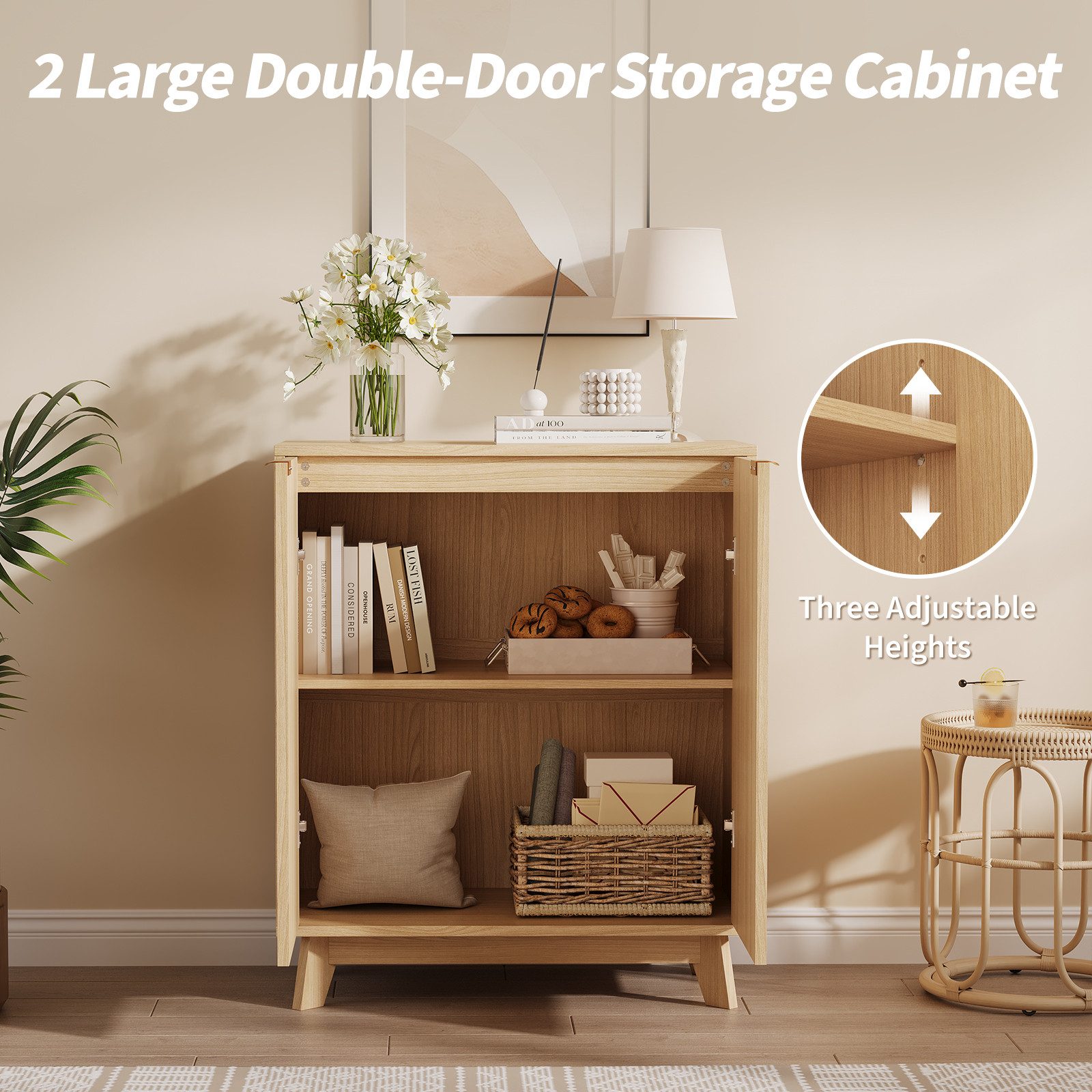 GarveeMore Sideboard (Verstellbaren Einlegeböden, 140 cm B x 39 cm T x 83 cm H), für Wohnzimmer, Esszimmer, Küche oder Eingangsbereich – Bild 4 von 5