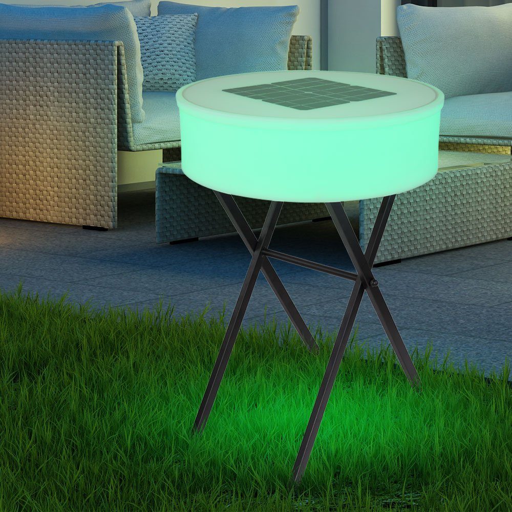 etc-shop LED Außen-Stehlampe, LED-Leuchtmittel fest Außen Solar verbaut, Gartentisch Lautsprecher Solartisch Farbwechsel