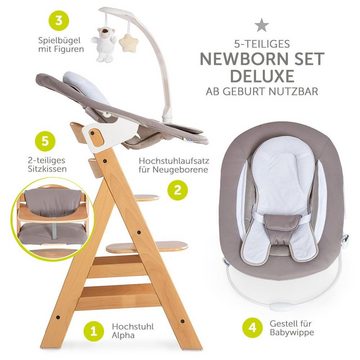Hauck Hochstuhl Alpha Plus Natur - Newborn Set Deluxe (Set, 4 St), Holz Babystuhl ab Geburt inkl. Aufsatz für Neugeborene & Sitzauflage
