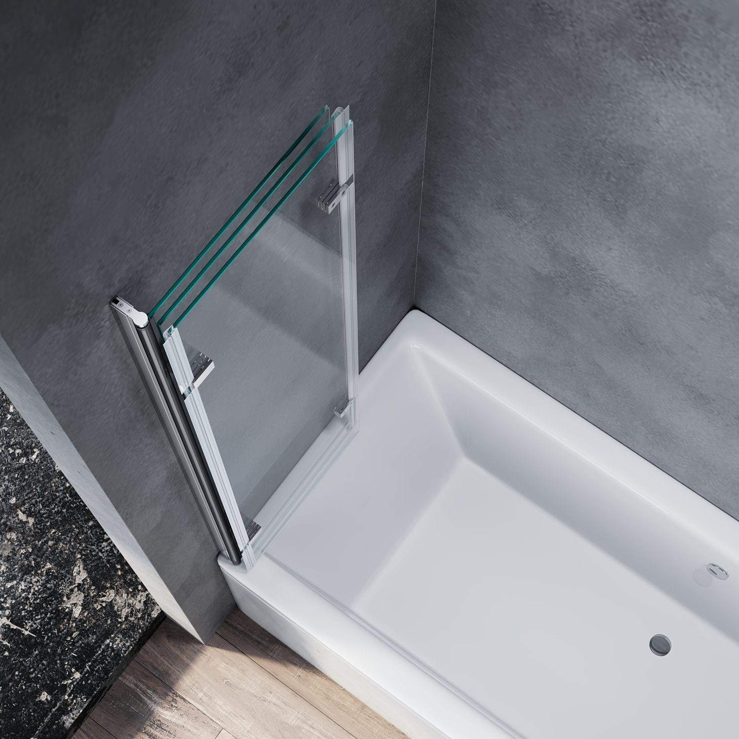 SONNI Badewannenaufsatz Badewanne Faltwand 3-teilig ESG NANO Glas Duschabtrennung