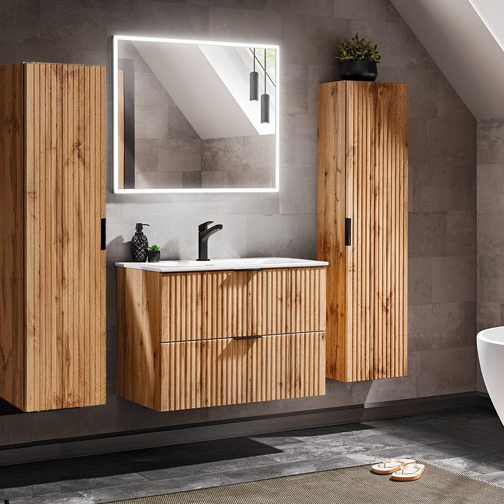 Lomadox BadmöbelSet ADELAIDE56BLACK, (SparSet, 2St), schwarz mit