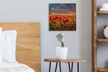 OneMillionCanvasses® Leinwandbild Sonnenuntergang - Mohnblumen - Rot - Blumen - Feld - Natur, (1 St), Leinwand Bilder für Wohnzimmer Schlafzimmer