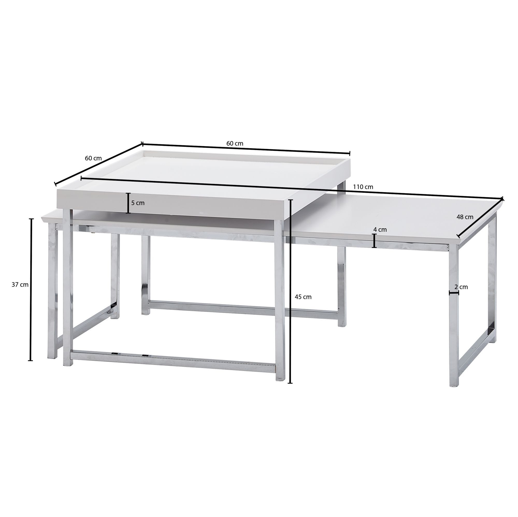 FINEBUY Satztisch FB31305 Couchtisch Sofatisch 2er Set Holz Metall Tisch Modern Design (2er Set Holz / Metall Sofatisch Eckig Weiß Modern), Beistelltisch 2-teilig, Couchtisch Wohnzimmer