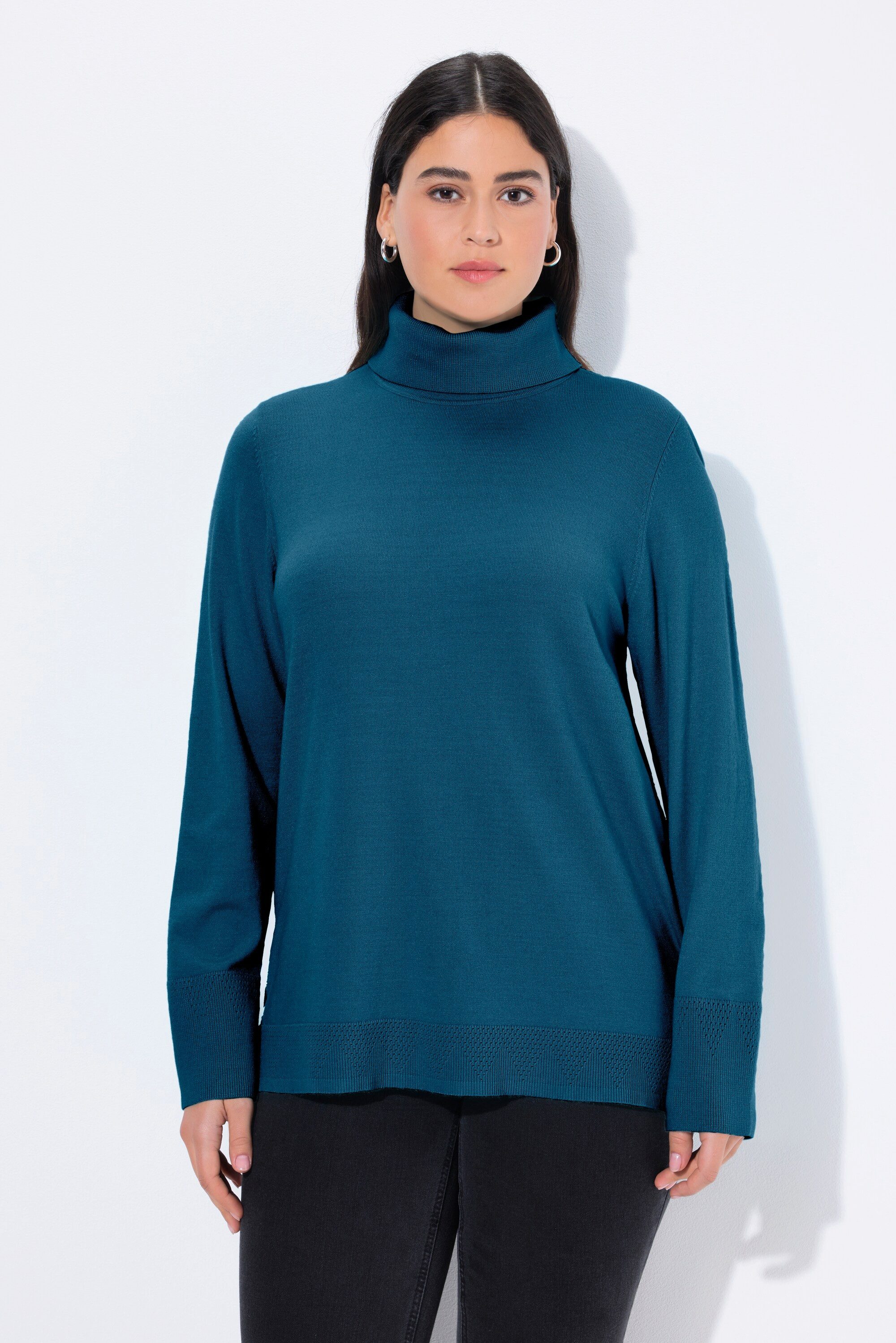 Ulla Popken Strickpullover Rollkragenpullover breite Rippbündchen Langarm günstig online kaufen