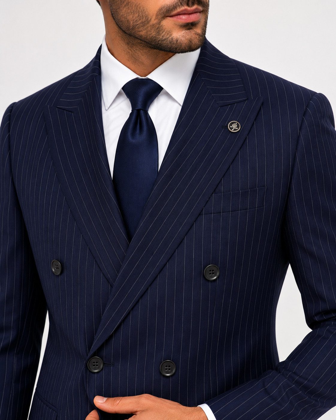 Guild Clothing Anzug Zweireiher Herren Business 2-tlg. Streifenmuster - Slim Fit (Anzughose & Sakko, 2-tlg., Anzug Set) Streifenmuster für Hochzeiten, Einladungen, den Business