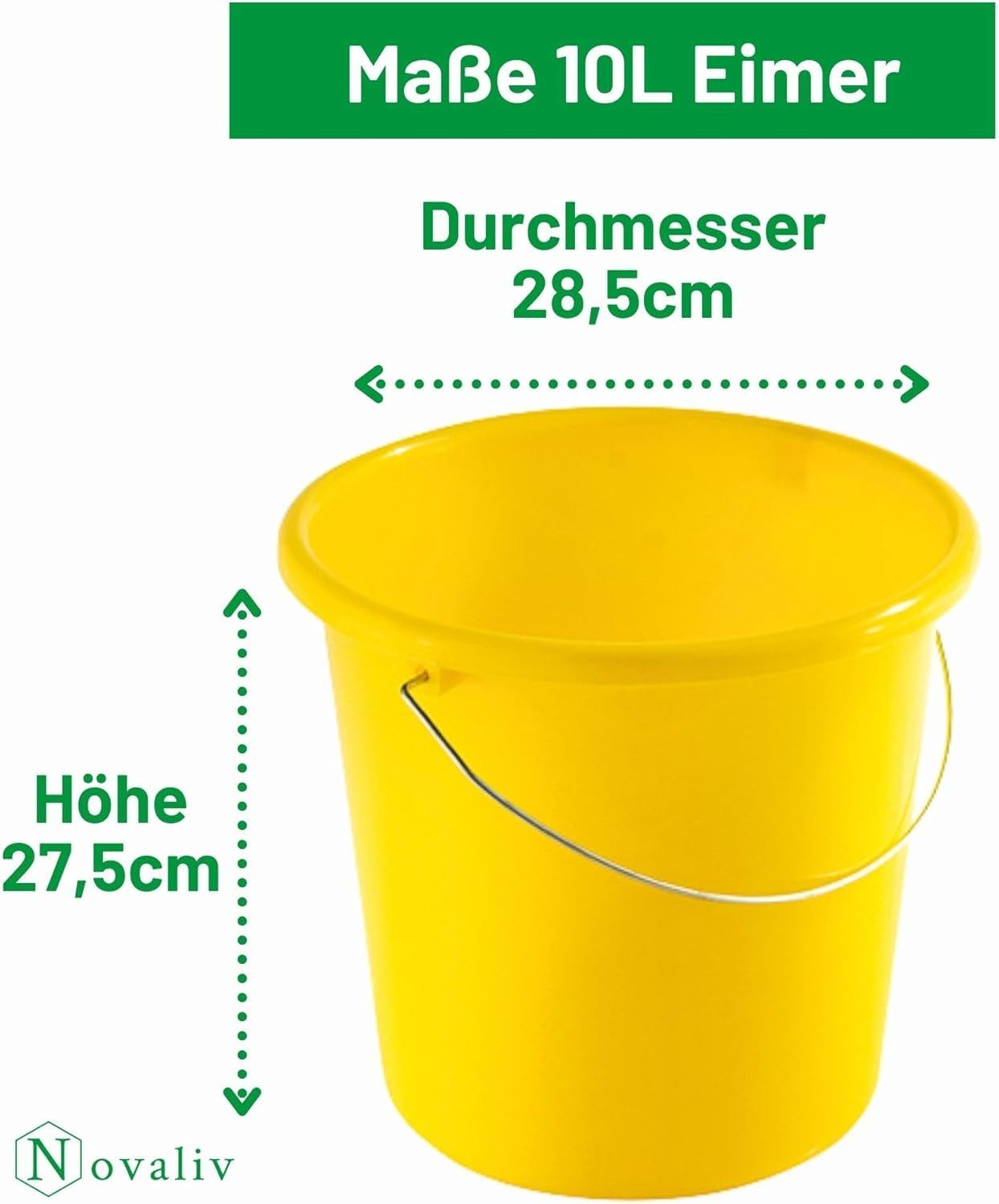 Novaliv Putzeimer 30948-2x, (2-tlg), Novaliv 2 Stück Eimer 10L Gelb mit Maßeinteilung - Putzeimer 10 Liter