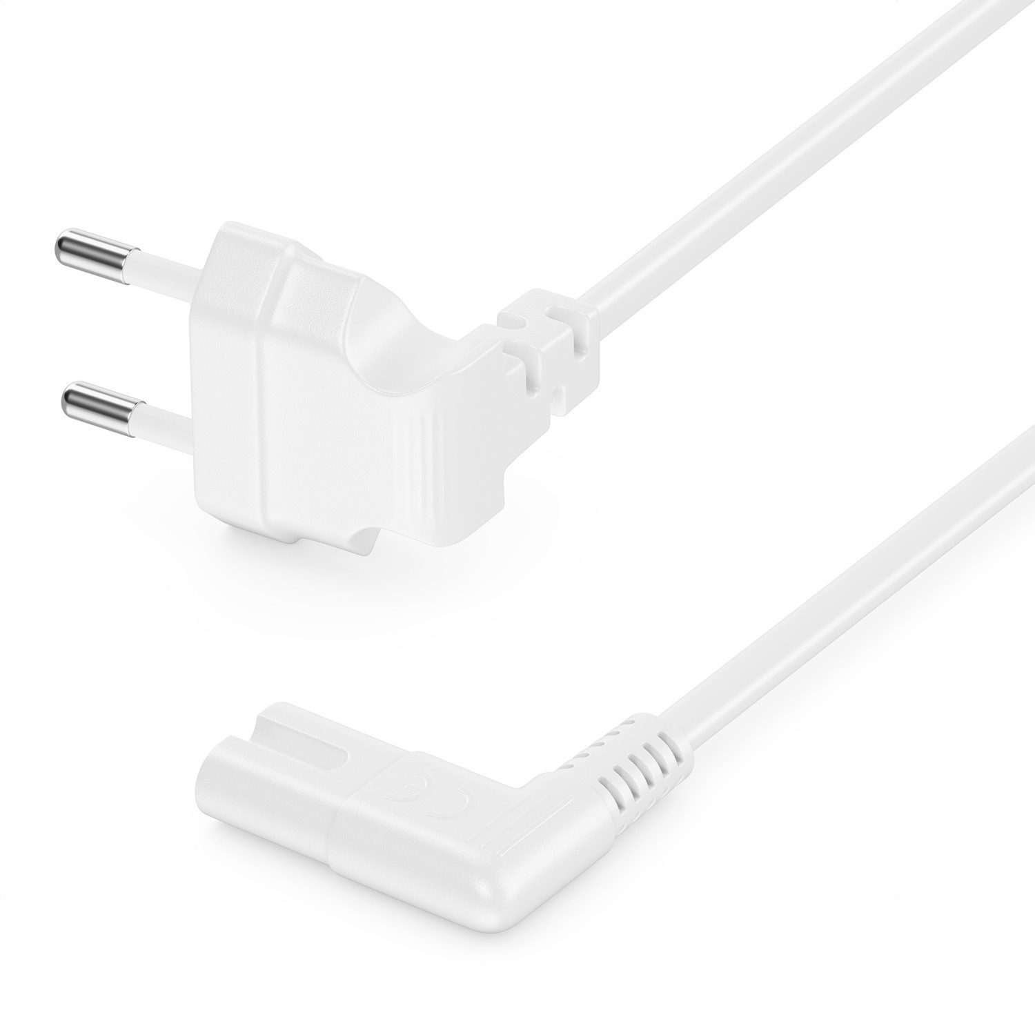deleyCON deleyCON 10m Netzkabel Eurostecker 90° auf C7 Buchse 90° - Weiß Stromkabel