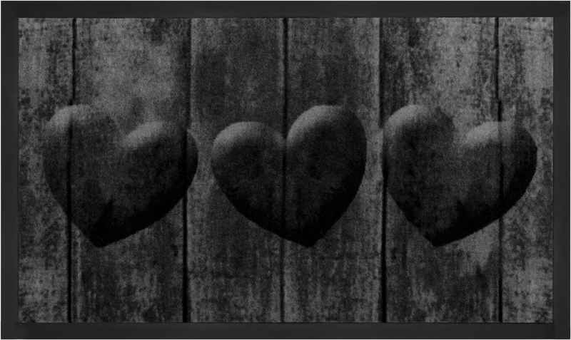 Fußmatte 3 Hearts, HANSE Home, rechteckig, Höhe: 5 mm, Herzen Motiv, waschbar, Schmutzfangmatte, Outdoor, Innen, Rutschfest