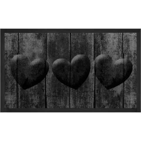 Fußmatte 3 Hearts, HANSE Home, rechteckig, Höhe: 5 mm, Herzen Motiv, waschbar, Schmutzfangmatte, Outdoor, Innen, Rutschfest