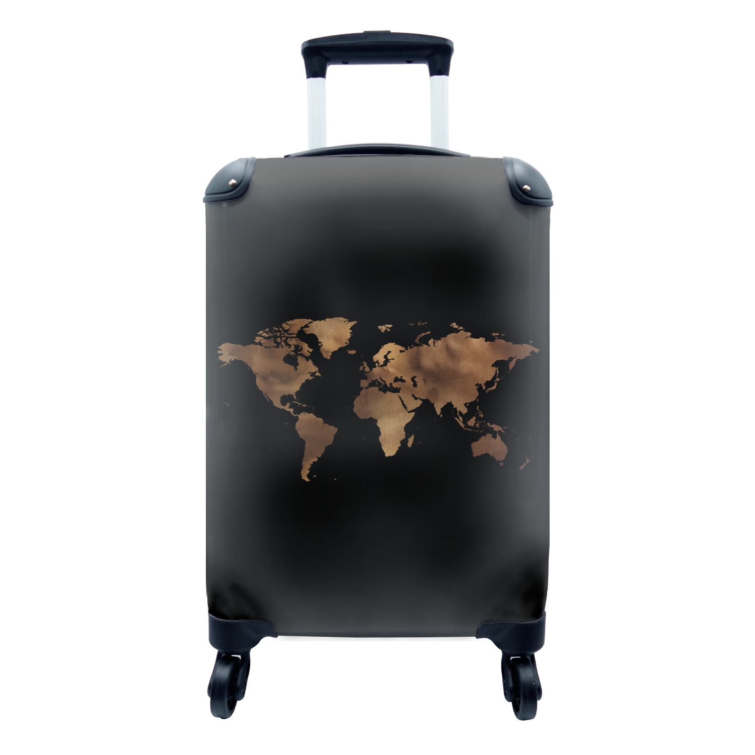 MuchoWow Handgepäckkoffer Weltkarte - Gold - Schwarz, 4 Rollen, Reisetasche mit rollen, Handgepäck für Ferien, Trolley, Reisekoffer