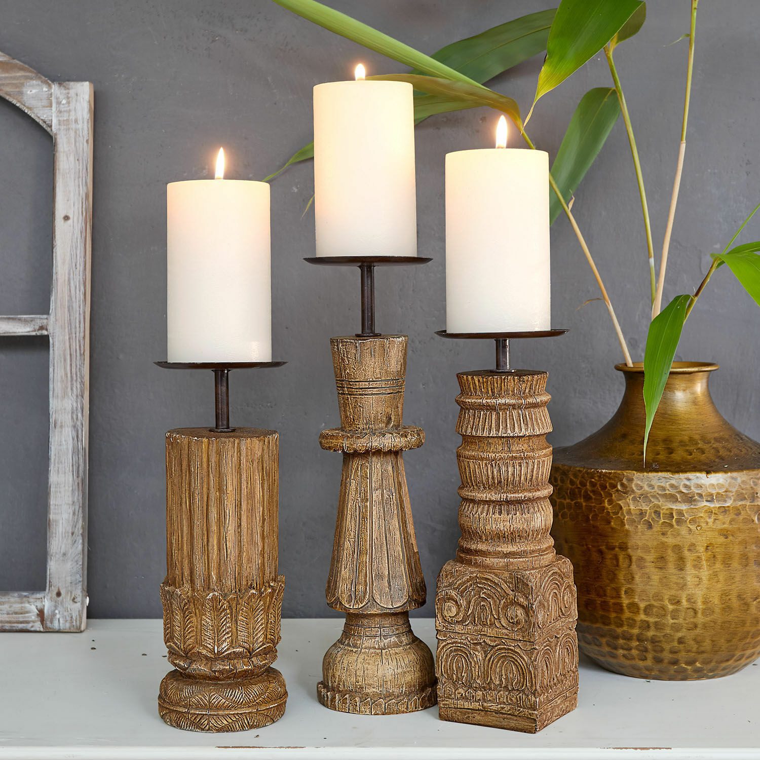 Mirabeau Kerzenständer Kerzenständer 3er Set Zahirah braun, none – Bild 4 von 5