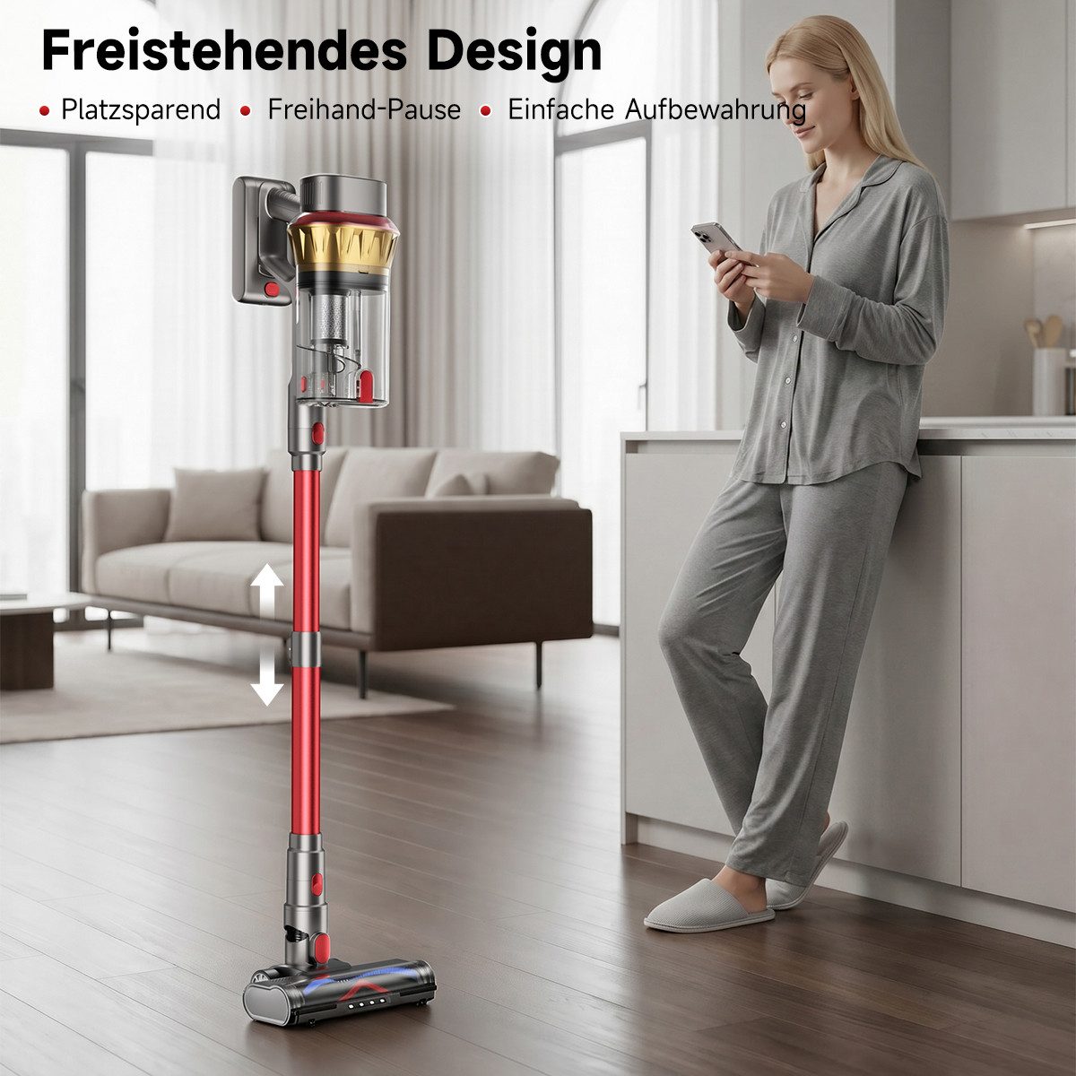 Pdgrid Akku-Hand-und Stielstaubsauger 85kPa/80min/2,8 l Akku Staubsauger beutellos Selbststehendes, 650 W, beutellos, Selbststehendes,Staubsauger für Tierhaare,Teppich und Hartboden