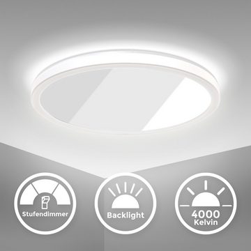 B.K.Licht LED Deckenleuchte BK_DP1310 LED Panel, Dimmbar, Ultra Flach, Indirektes Licht, Dimmfunktion, LED fest integriert, Neutralweiß, Memoryfunktion, neutralweißes Licht, 2.400lm, 18 Watt, 293x28mm (DxH)