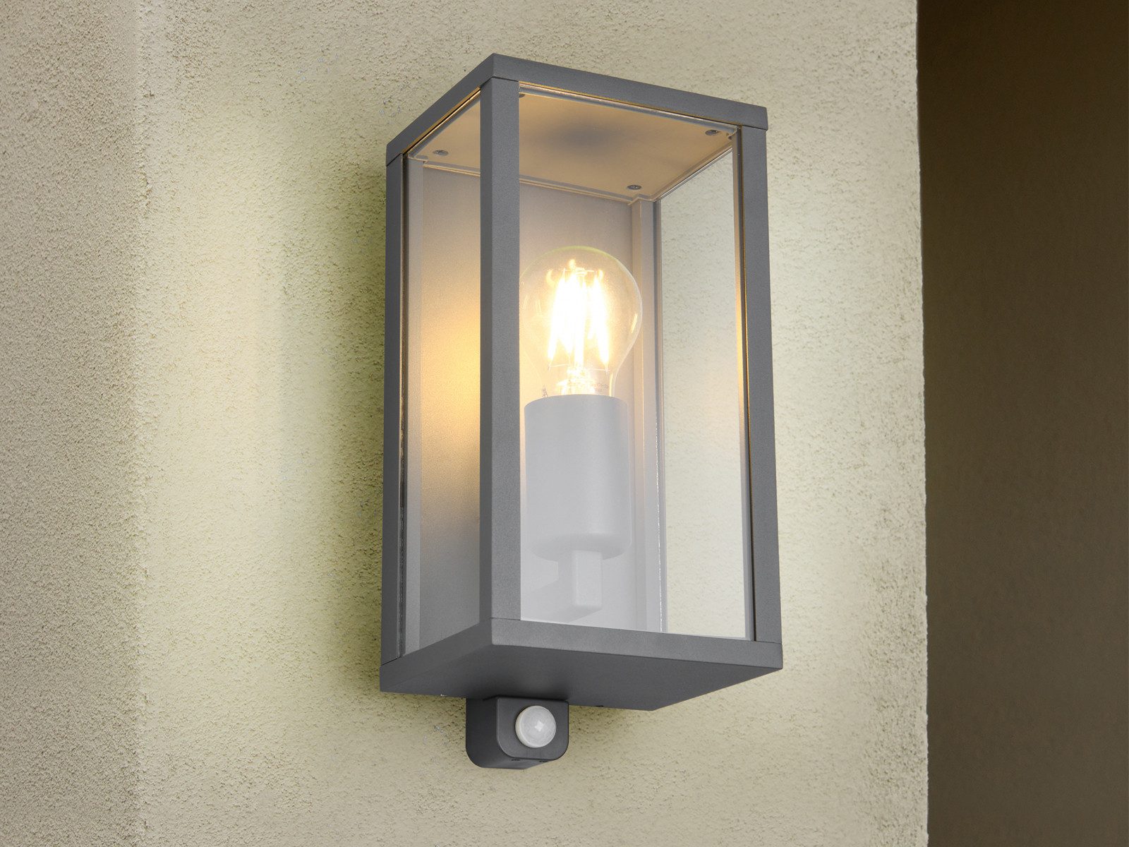 TRIO Leuchten LED Außen-Wandleuchte, Bewegungsmelder, LED wechselbar, warmweiß, Haustür & Fassadenbeleuchtung aus Aluminium in Anthrazit, Höhe 29cm