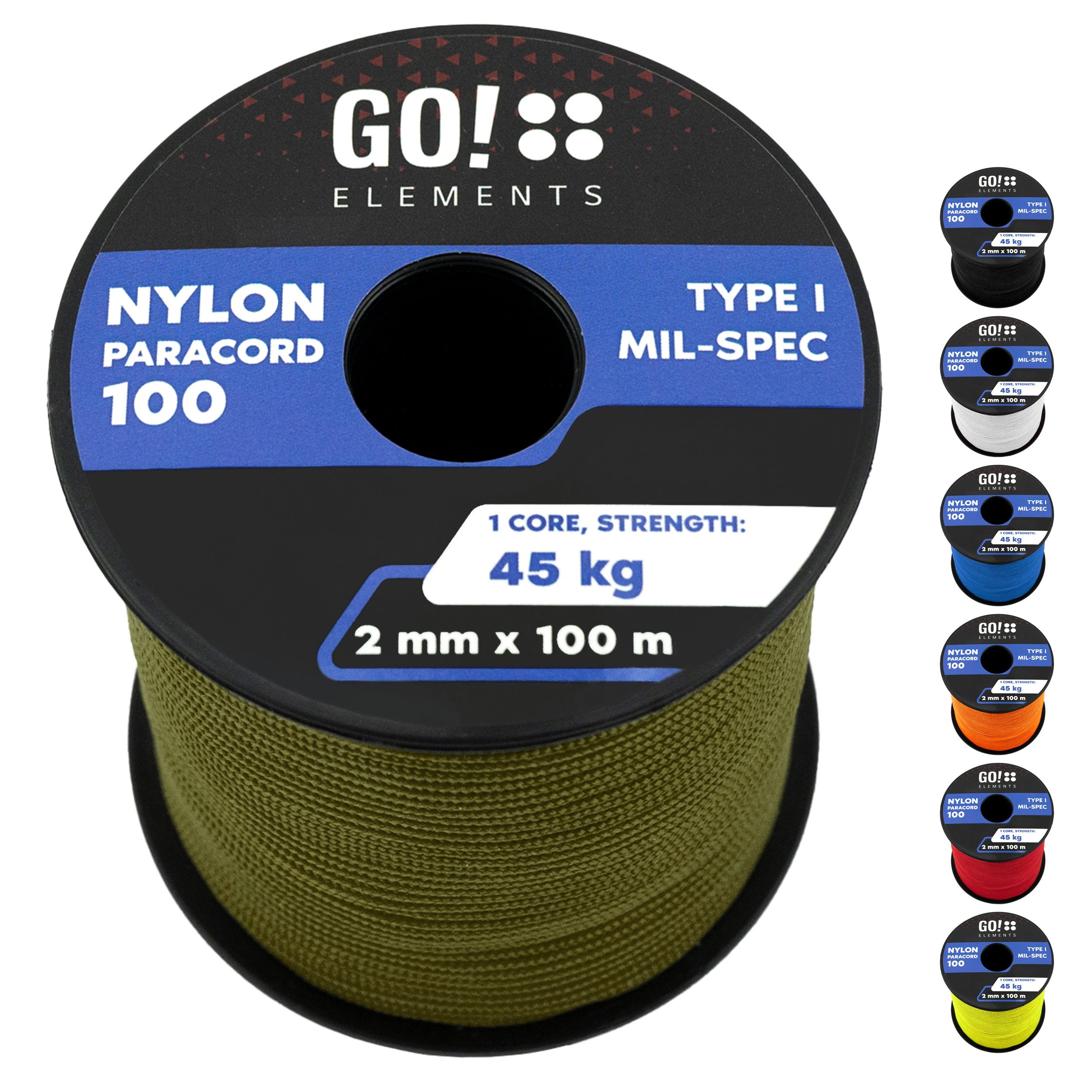GO!elements Seil Paracord 100 - 2mm, Paracord 100 aus reißfester Nylonschnur