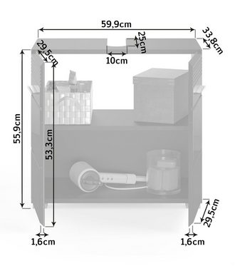 Waschbeckenunterschrank Linus (Waschtisch Unterschrank in schwarz, 60 x 56 cm) Hochglanz, 2-türig