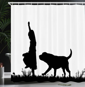 Abakuhaus Duschvorhang Moderner Digitaldruck mit 12 Haken auf Stoff Wasser Resistent Breite 175 cm, Höhe 180 cm, Labrador Kleines Mädchen, das einen Hund