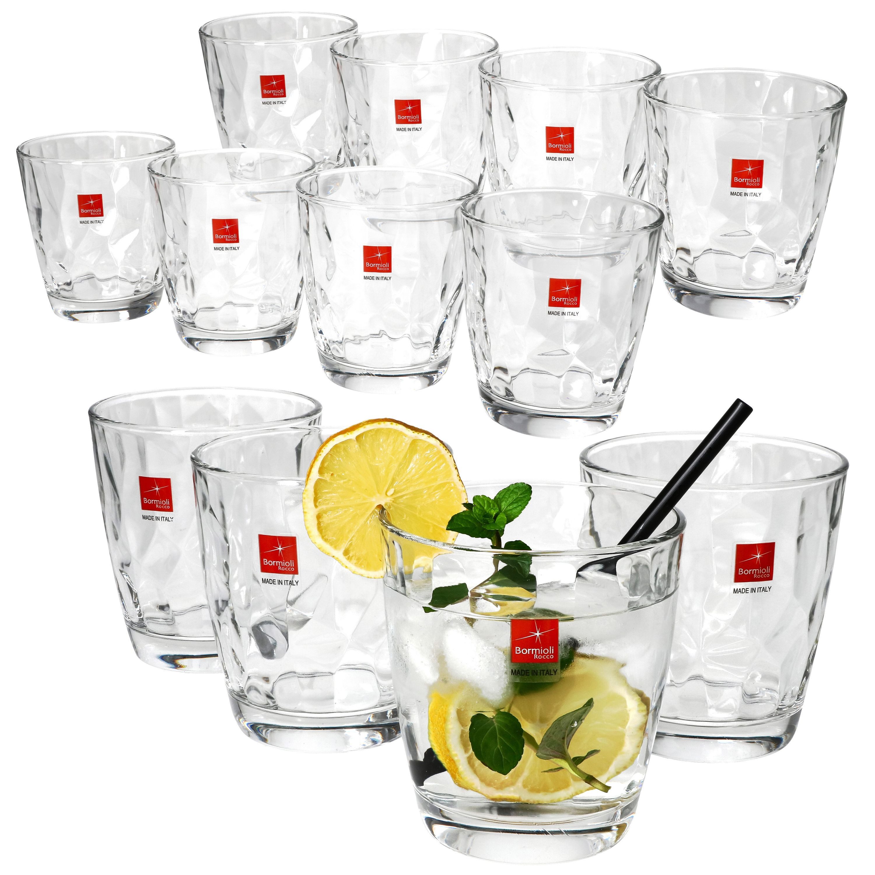 MamboCat Glas 12er Set Diamond Trinkglas 390ml D.O.F. Transparent Gin-Tumbler Whisky, Glas