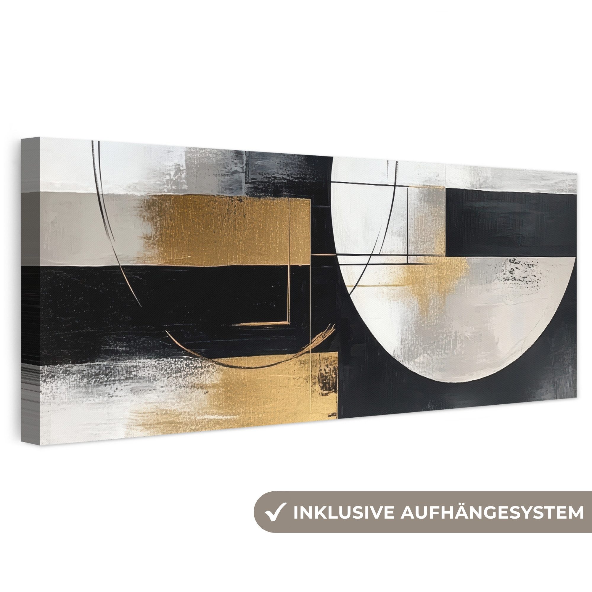 OneMillionCanvasses® Leinwandbild Panorama Abstrakt - Gold - Silber - Formen - Ästhetik, Fotodruck (1 St), Wandbild, Deko Schlafzimmer Wohnzimmer Flur 60x20 cm
