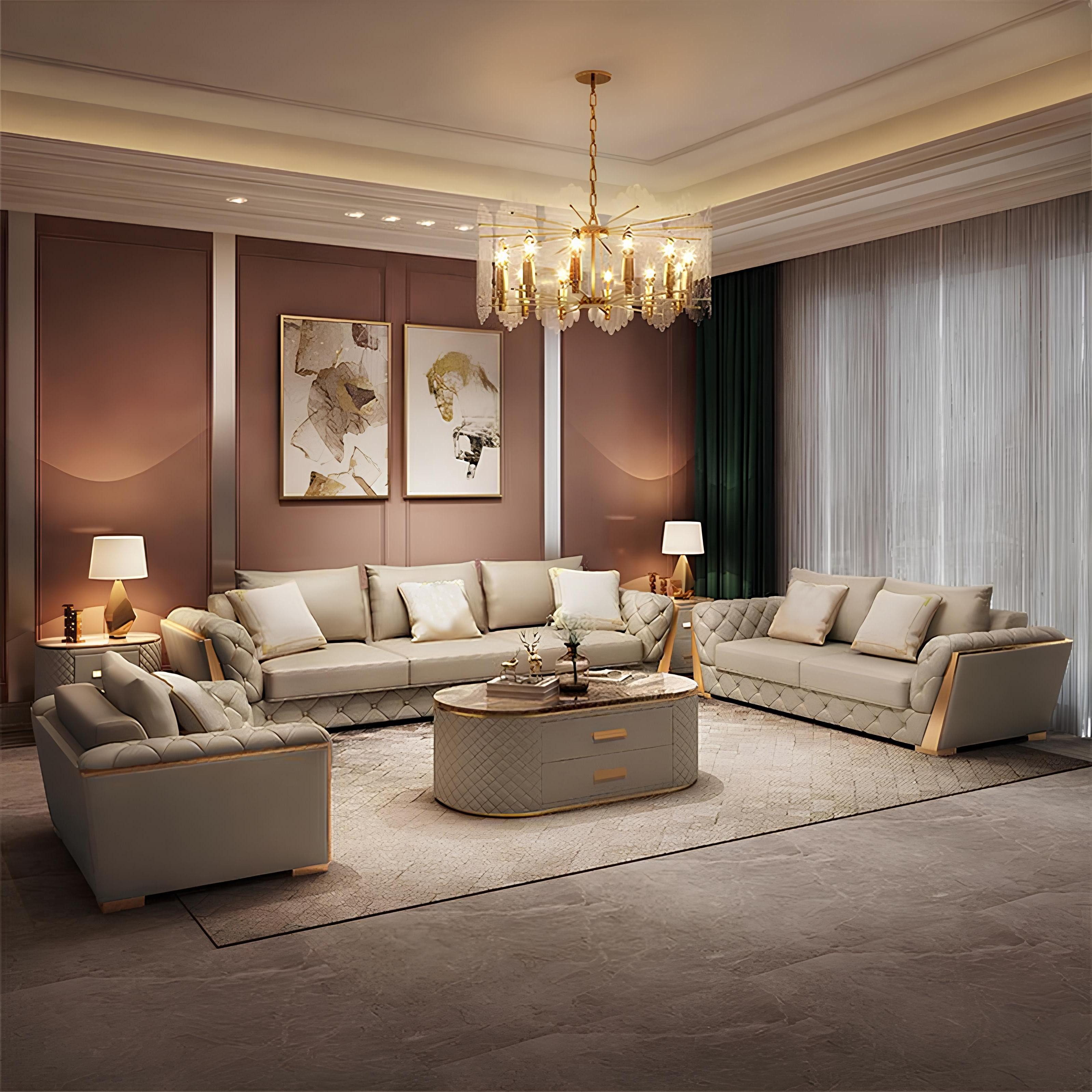 Xlmoebel Polstergarnitur Ledersofa mit gemütlicher Polsterung und elegantem Design, (Polstergarnitur, 3-tlg., Sofagarnitur 3+2+1 Sitzer), Hergestellt in Europa