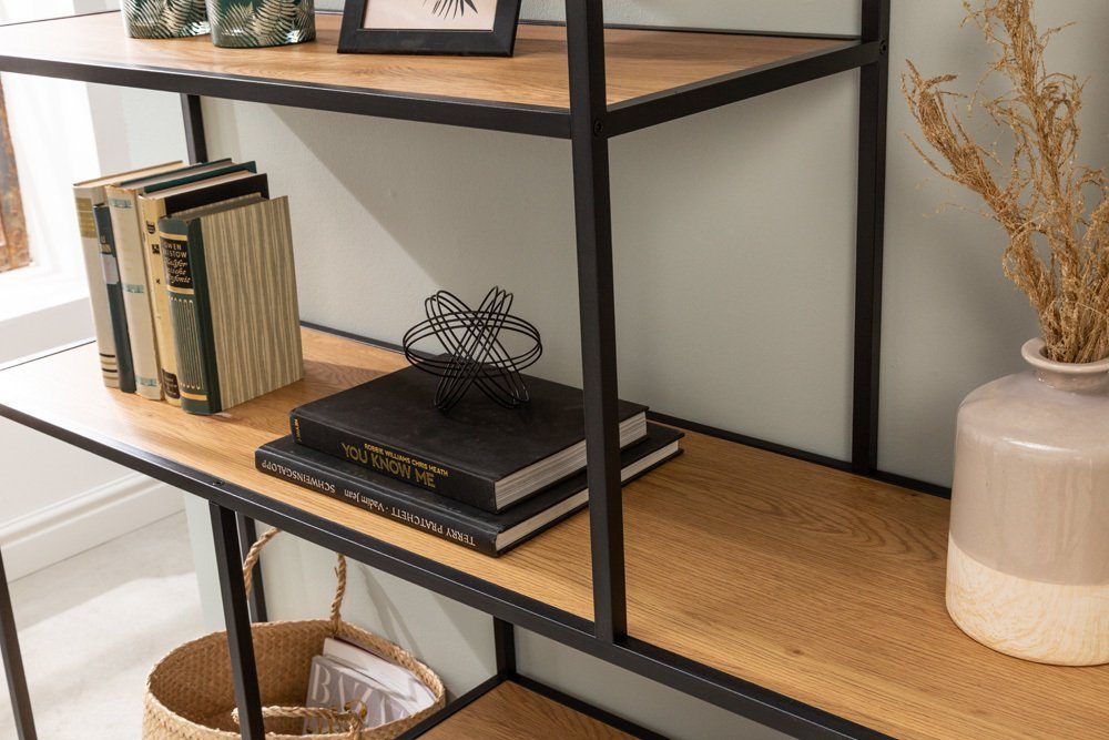 riess-ambiente Bücherregal SLIM LINE 185x135cm natur / schwarz, Einzelartikel 1-tlg., Wohnzimmer · Holzwerkstoff · Metall · mit Ablage · Industrial
