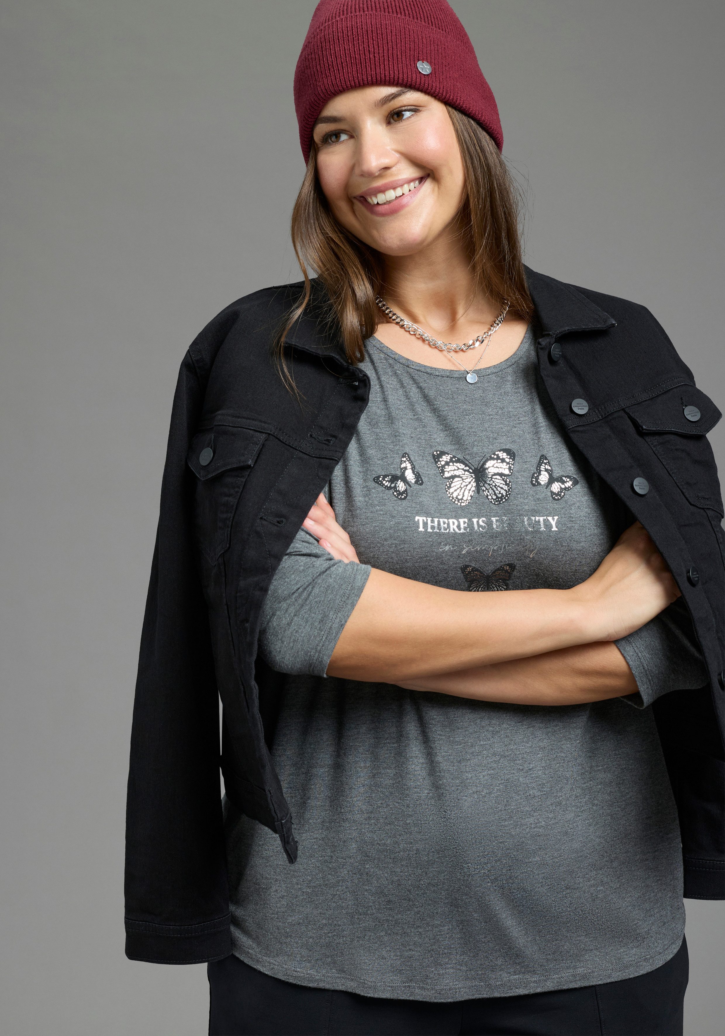 Laura Scott CURVE 3/4-Arm-Shirt Große Größen figurumschmeichelnd, hüftbedeckend, mit Rundhalsausschnitt