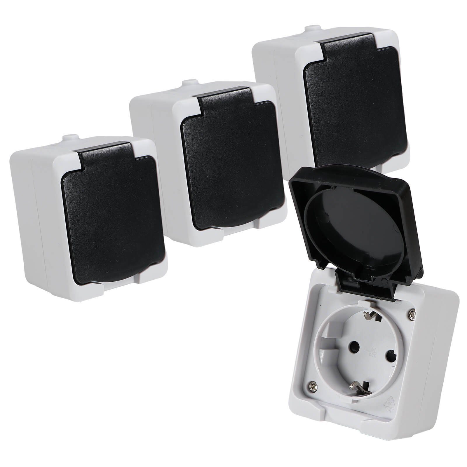 REV Ritter GmbH Aufputz-Steckdose 4er Set REV AquaMini Feuchtraum Steckdose Aufputz IP54 kompakt, 4-St.