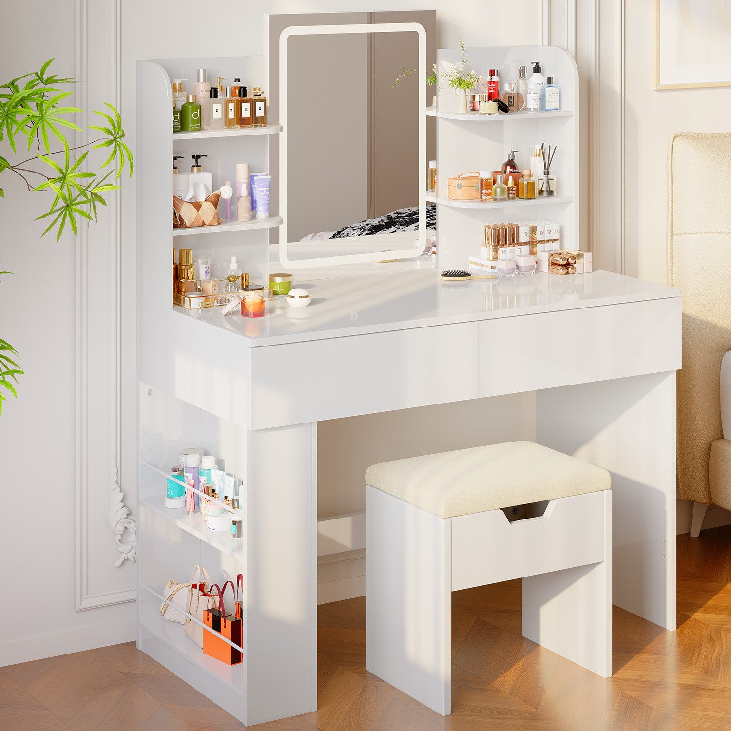 HOMALL Schminktisch mit Spiegel, LED-Beleuchtung, einstellbare Helligkeit, günstig online kaufen