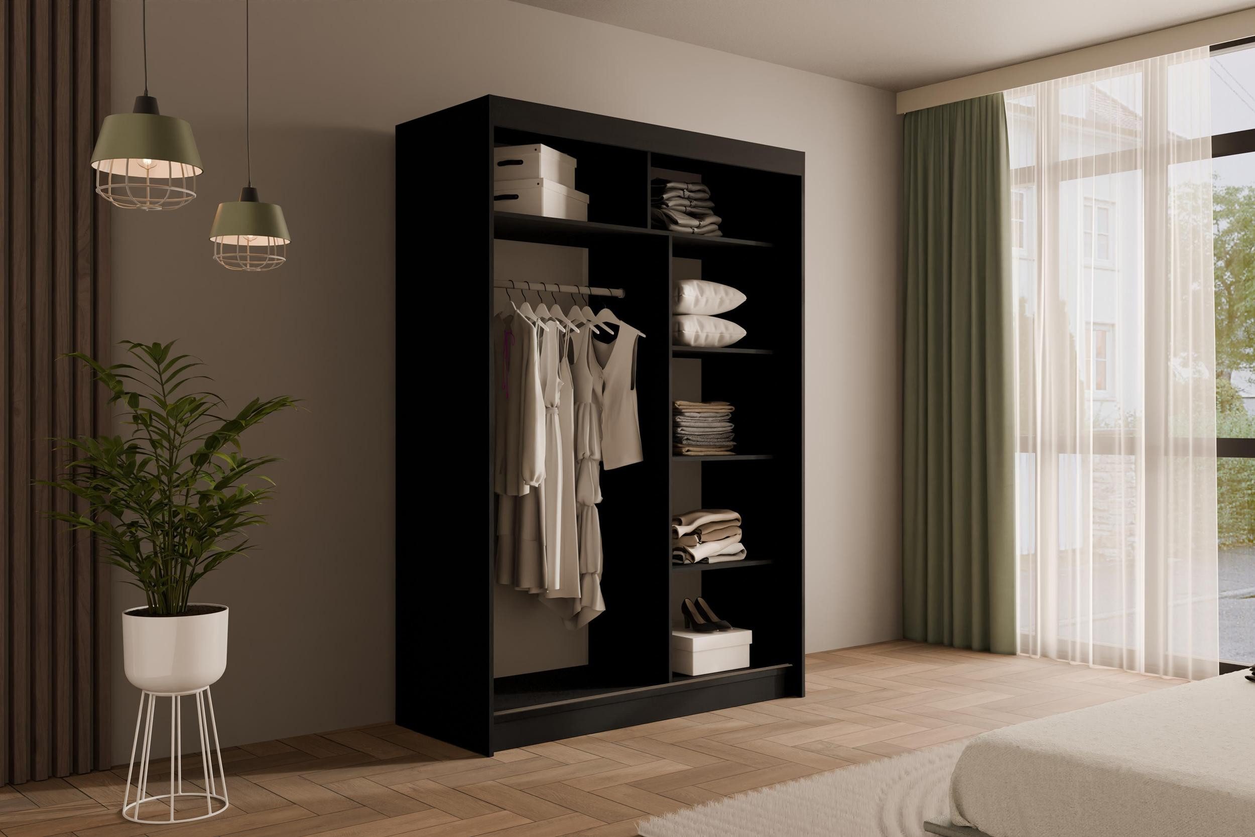 ALTDECOR Schiebetürenschrank VILANv2 (Kleiderschrank Garderobenschrank mit viel Stauraum Moderner Schrank) Vielseitiger Schwebetürenschrank Lamellen LED Beleuch – Bild 5 von 5