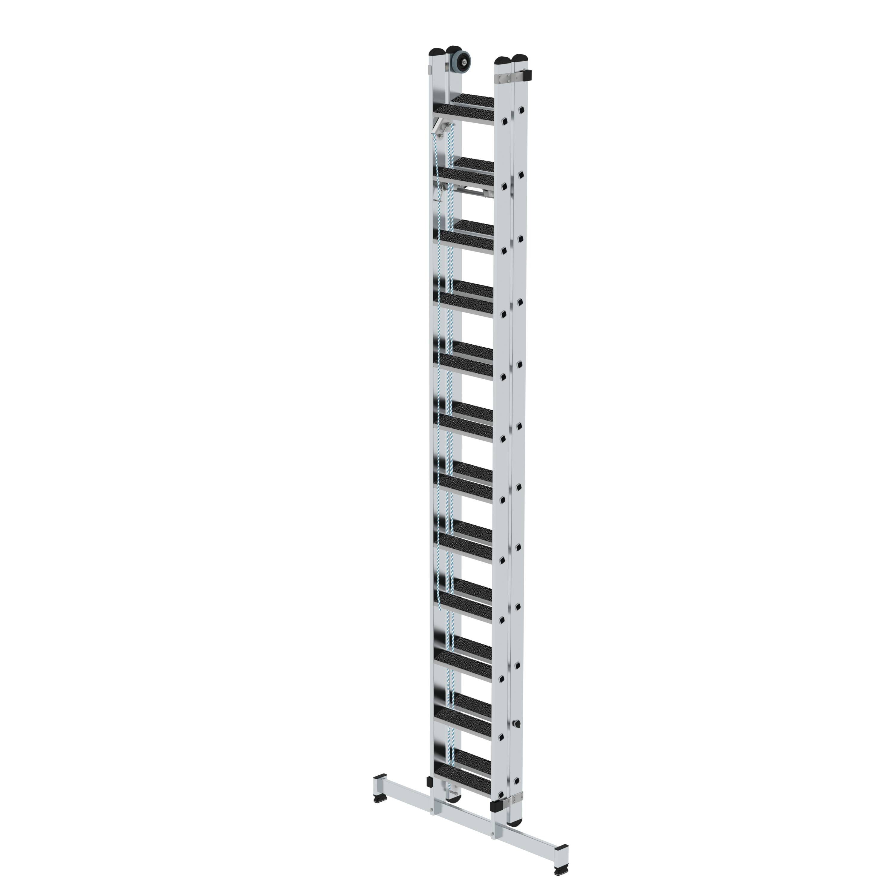 PROREGAL® Traverse R13 Stufen-Seilzugleiter und 2-teilig clip-step mit Schiebeleiter nivello®