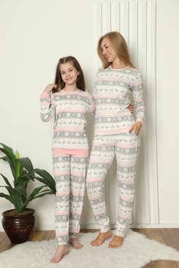 LOREZA Pyjama Mädchen Schlafanzug Hausanzug langarm 100% Baumwolle Interlock kariert (Set, 2 tlg)