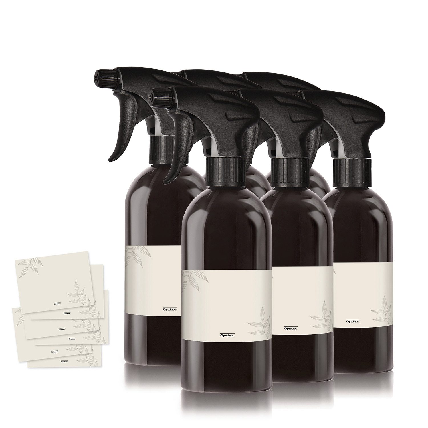 Oputec Sprühflasche 6 x 500ml Sprühflasche aus Kunststoff Schwarz zum Befüllen + Etiketten