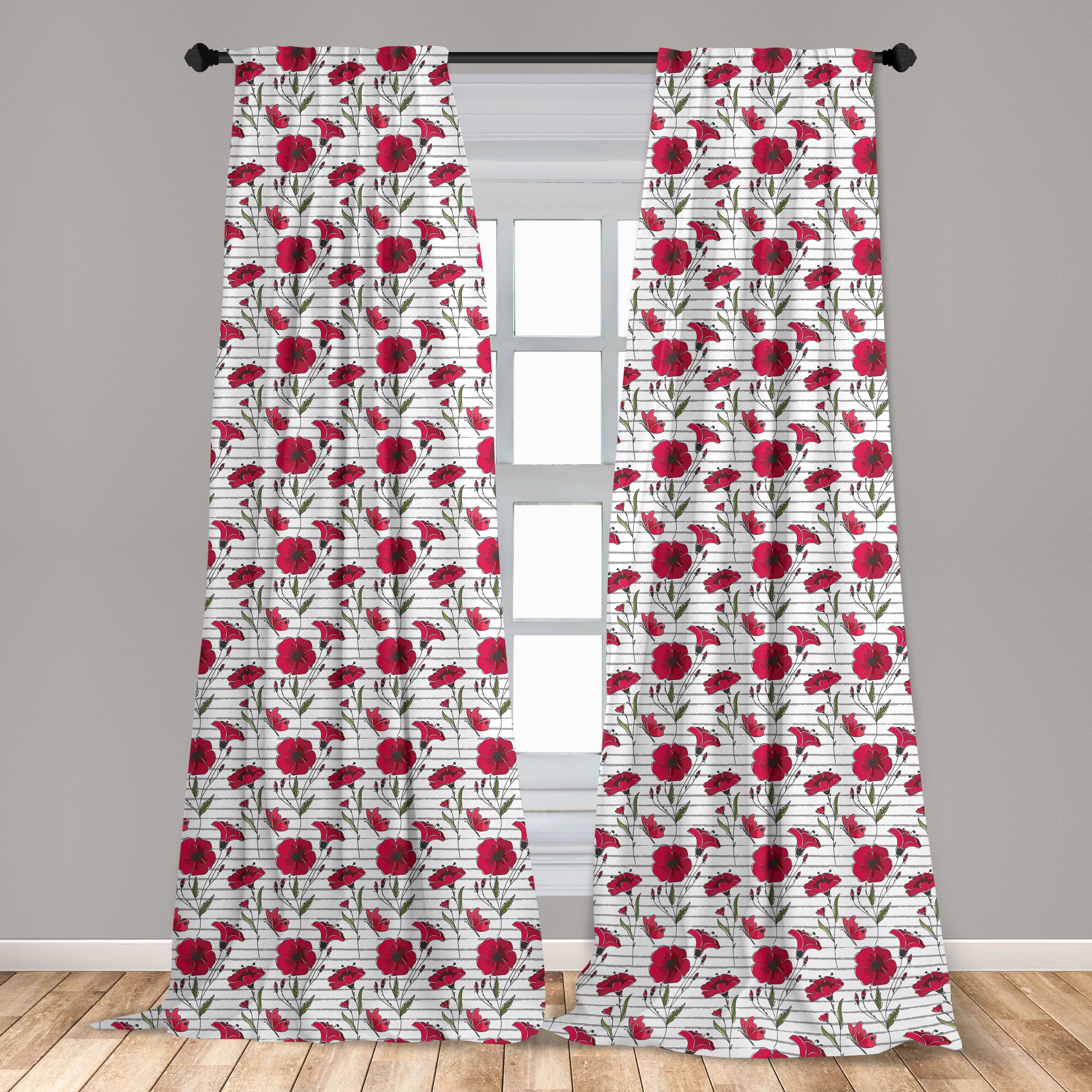 Gardine Vorhang für Wohnzimmer Schlafzimmer Dekor, Microfaser, Abakuhaus, Poppy Schmetterlinge Blumen Blumen