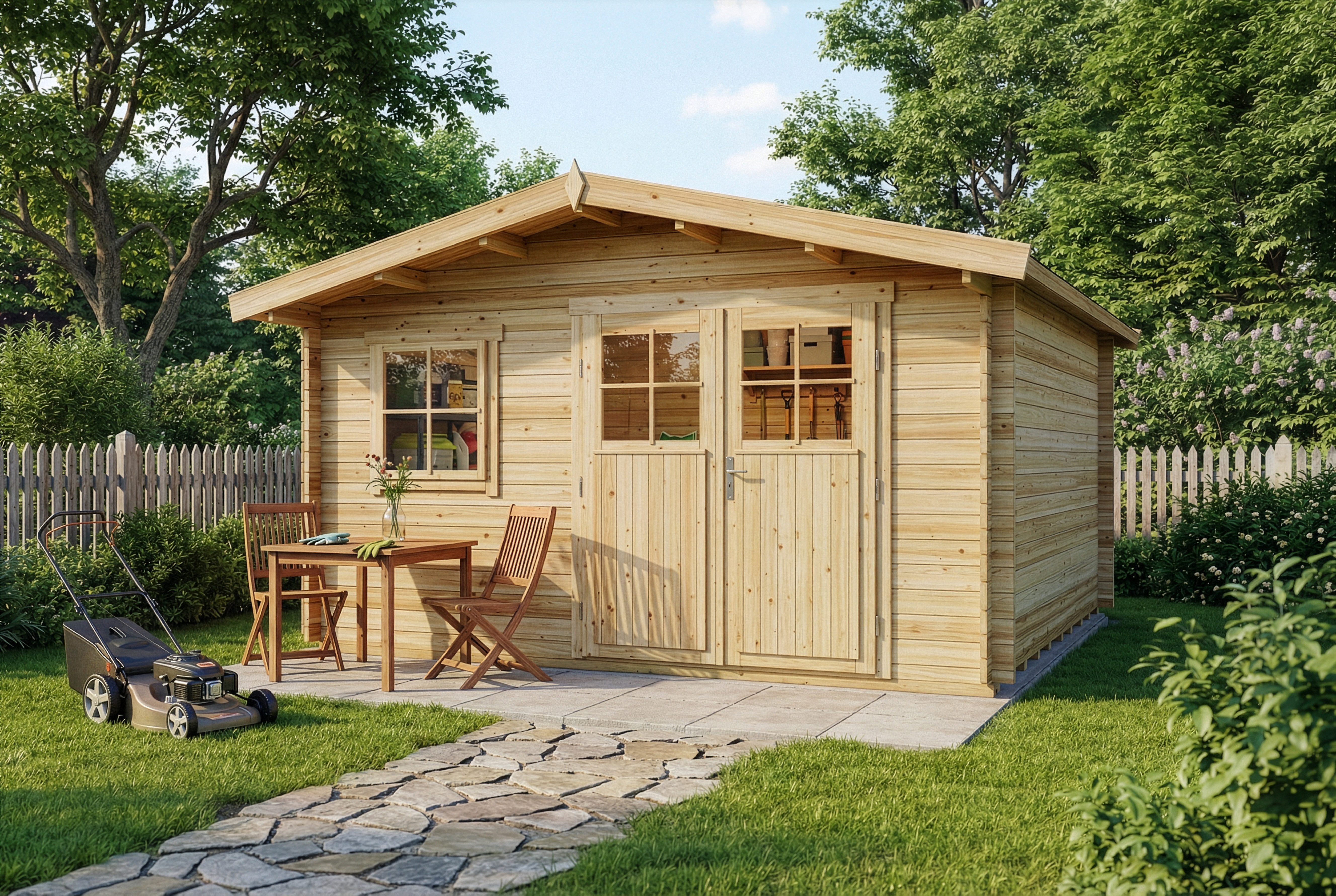 Alpholz Gartenhaus Holz Valeria Natur Inkl. Boden 28mm Wandstärke, BxT: 438x427 cm, in Naturbelassen Inkl. Fußboden mit 28mm Wandstärke