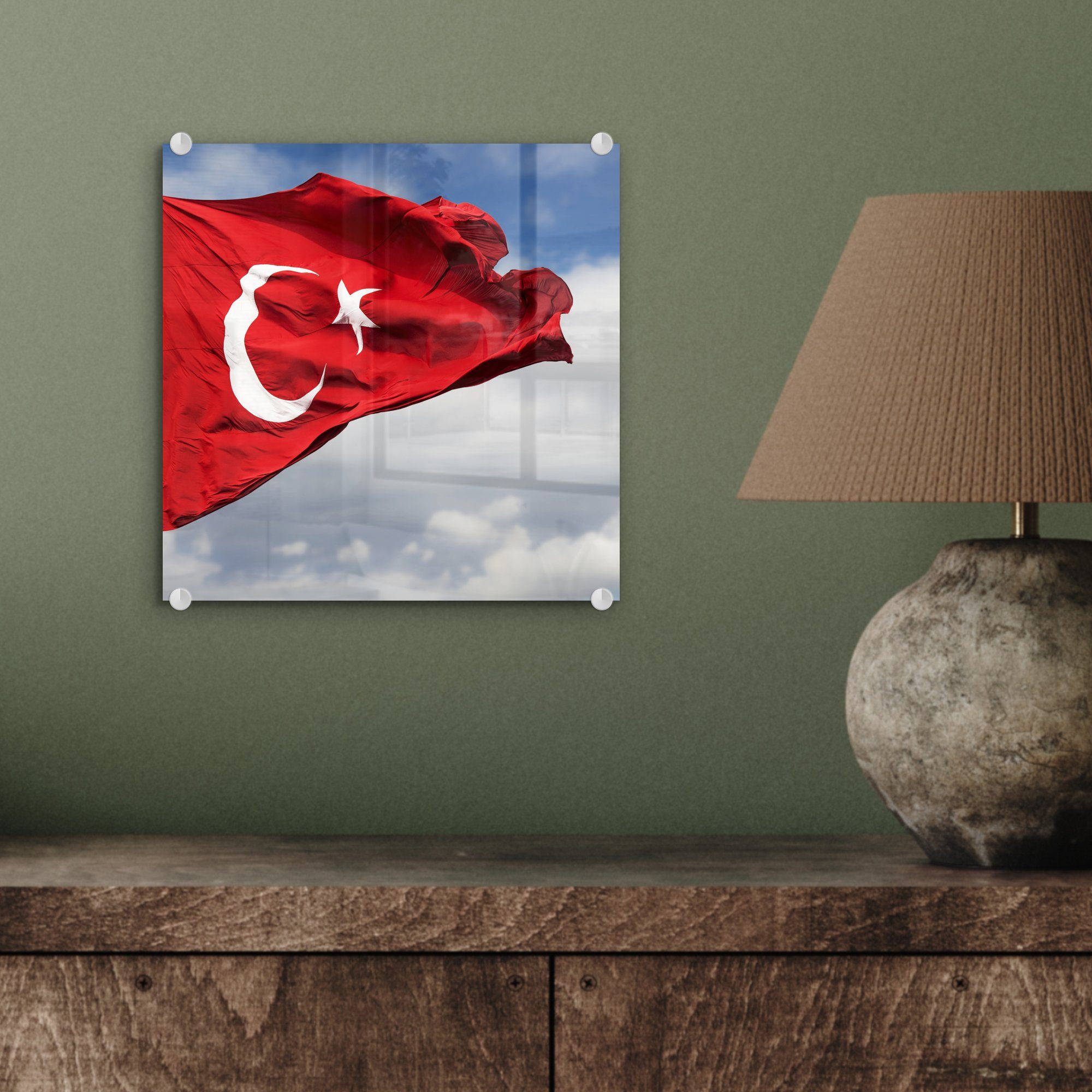 türkische Glas Glasbilder Wanddekoration Wandbild auf MuchoWow Acrylglasbild Glas im - Foto (1 Flagge Wind, Eine auf St), - - Bilder