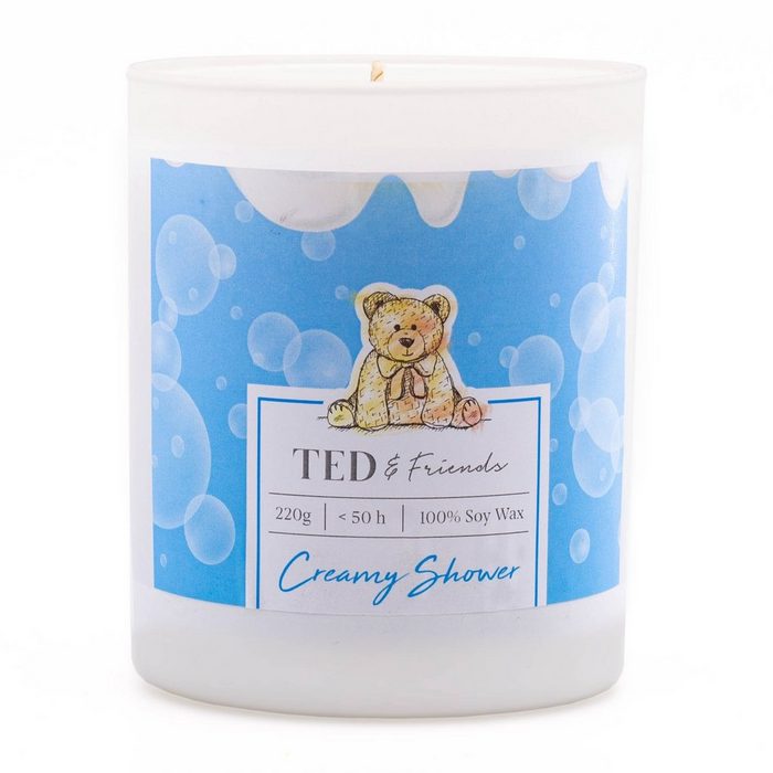 Ted&Friends Duftkerze Duftkerze Creamy Shower - 220g (1.tlg) Weiße Kerze mit 50h Brenndauer