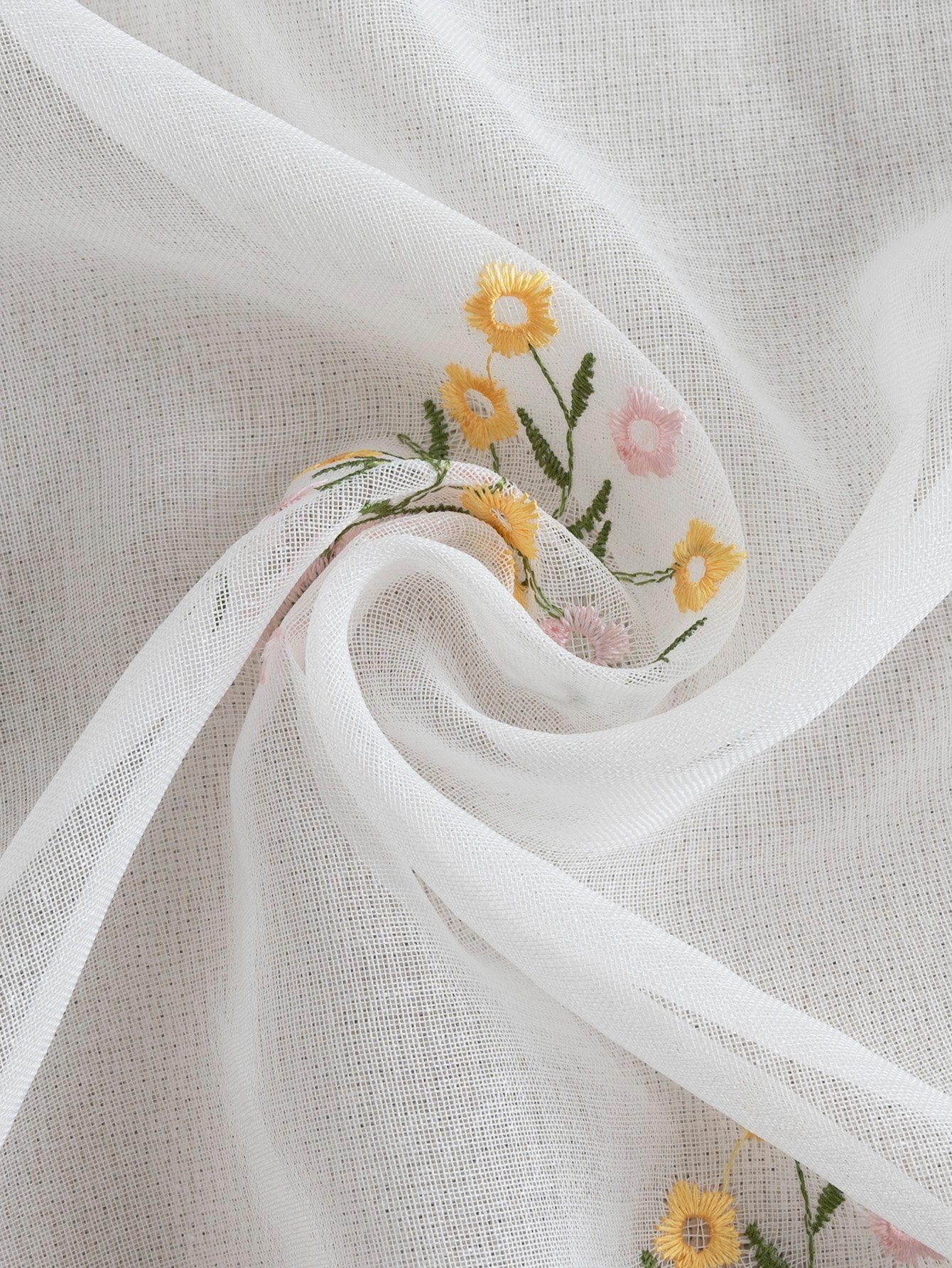 Gardine, Polyester Stangendurchzug HOMEIDEAS, Blume gelbe (1 St), halbtransparent,