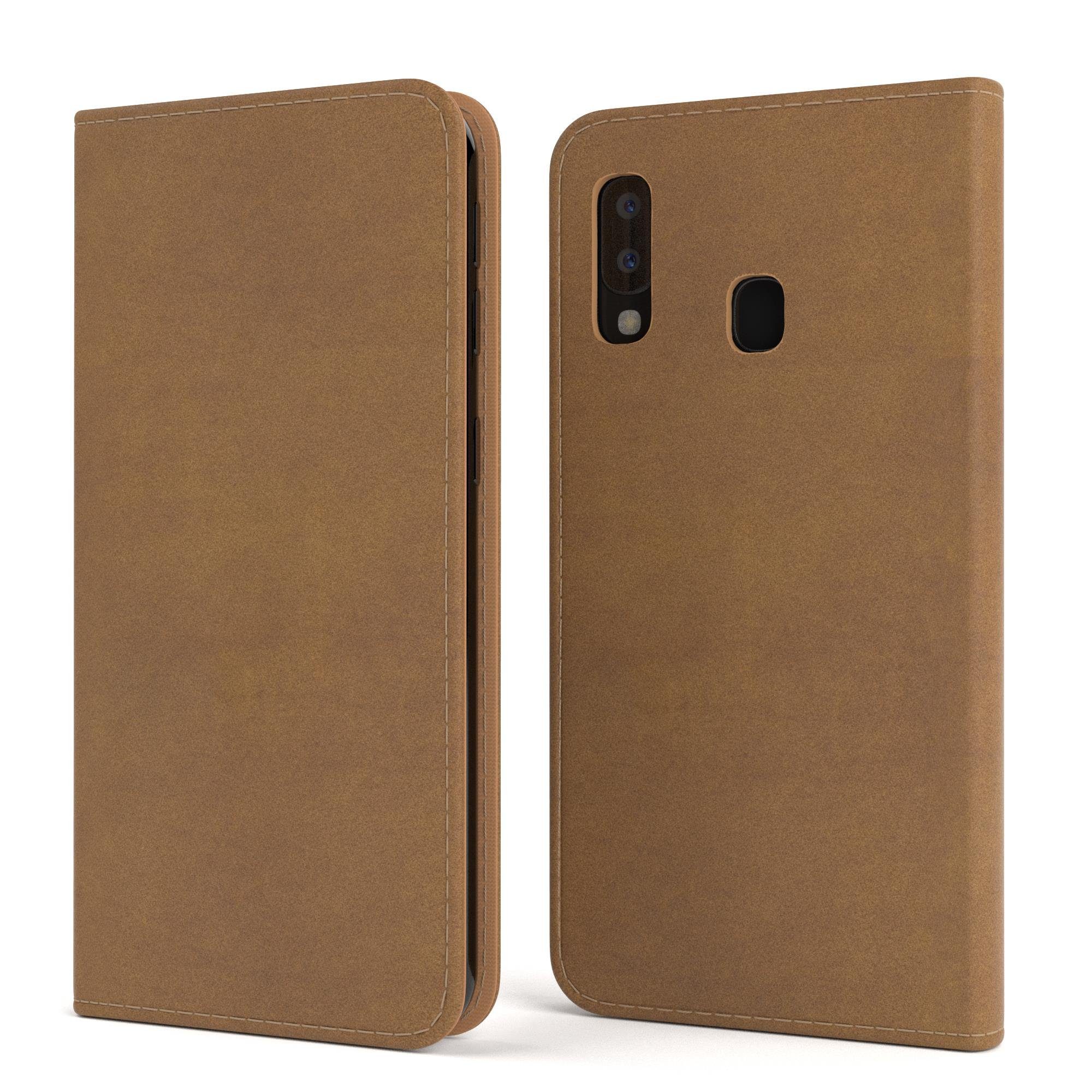 EAZY CASE Handyhülle Bookstyle Vintage für Samsung Galaxy A20e 5,8 Zoll, Tasche Kunstleder Etui Handytasche mit Standfunktion Hülle Hellbraun