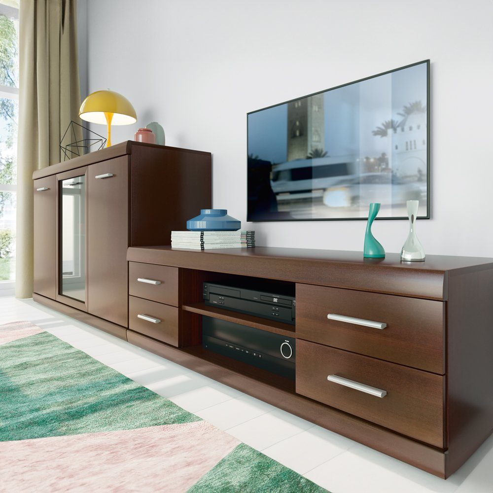 Lomadox Wohnwand IMPERIA-129, (2-St), Lowboard und Sideboard Wohnzimmer Möbel Set Nussbaum