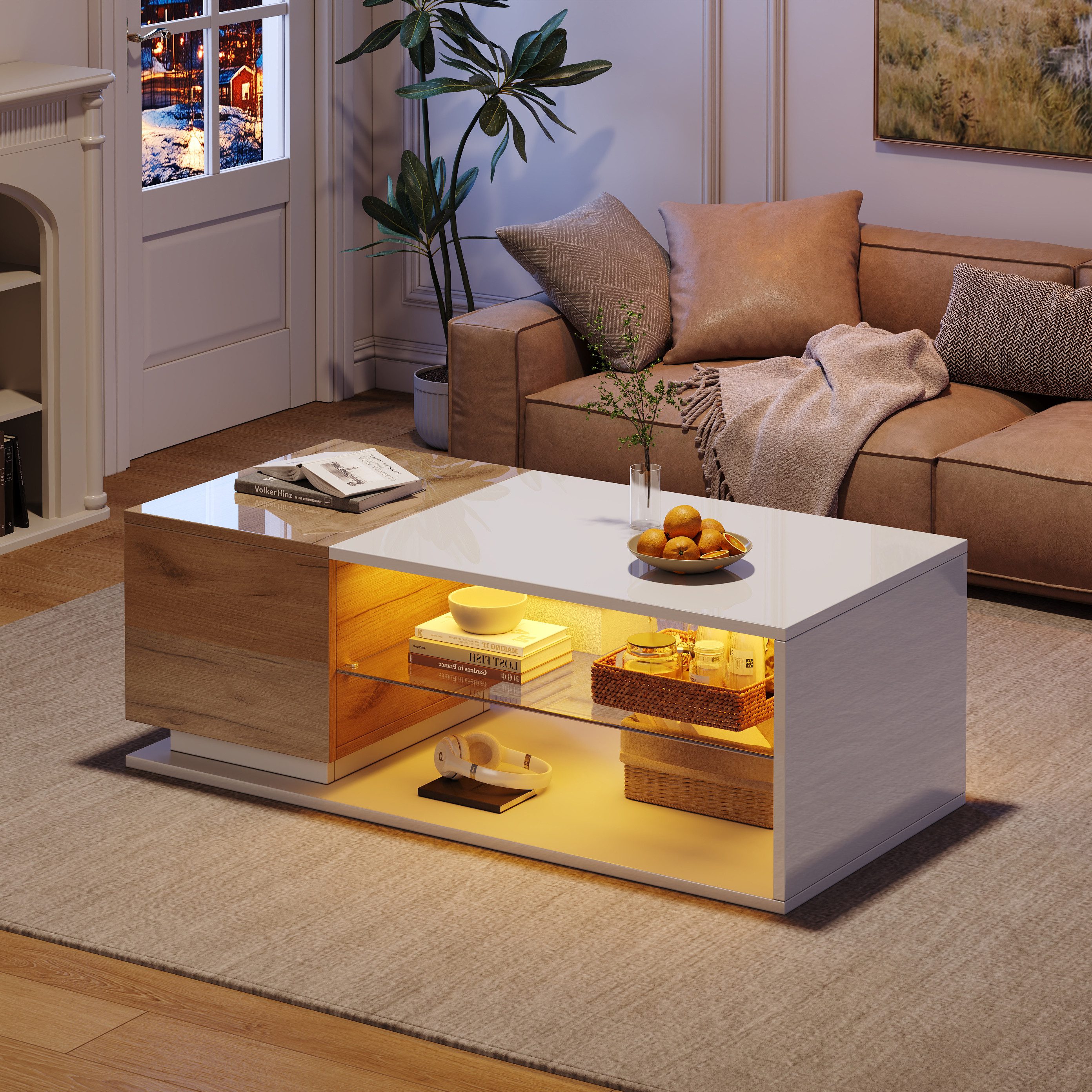 STILVORA Couchtisch mit Strauraum,Hochglanz-Wohnzimmertisch Sofatisch mit günstig online kaufen