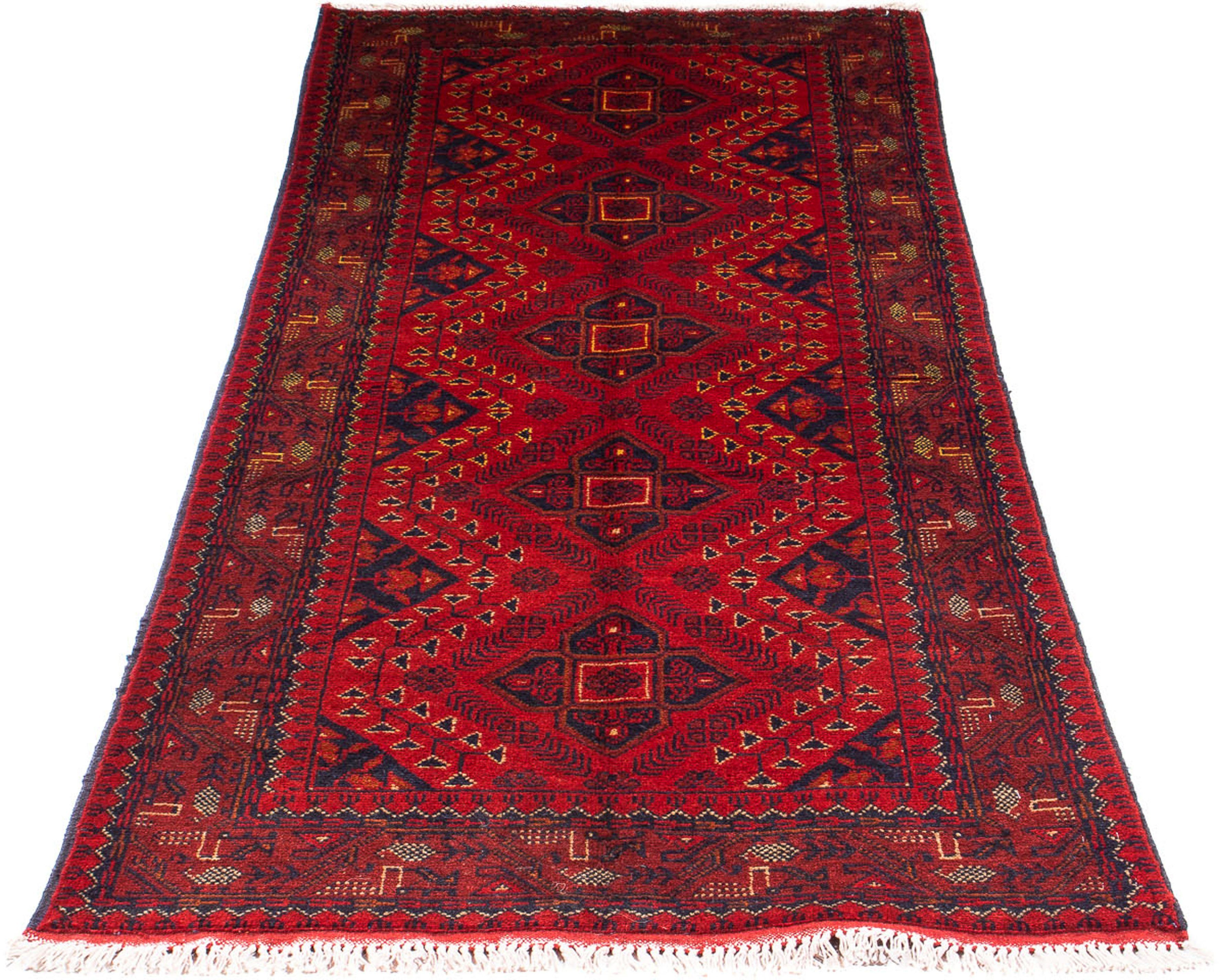 Orientteppich Afghan - Kunduz - 196 x 75 cm - dunkelrot, morgenland, rechteckig, Höhe: 7 mm, Wohnzimmer, Handgeknüpft, Einzelstück mit Zertifikat