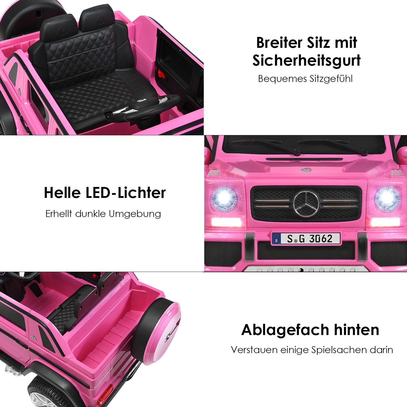 COSTWAY Elektro-Kinderauto Mercedes Benz, mit LED, Musik Rosa 2,5-5,5km/h &