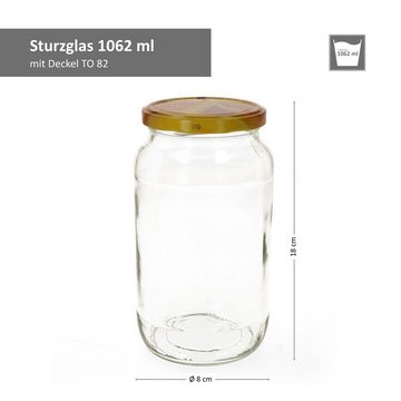 MamboCat Einmachglas 6er Set Rundglas 1062 ml Carino To 82 Deckel mit Honigwabe Rezeptheft, Glas