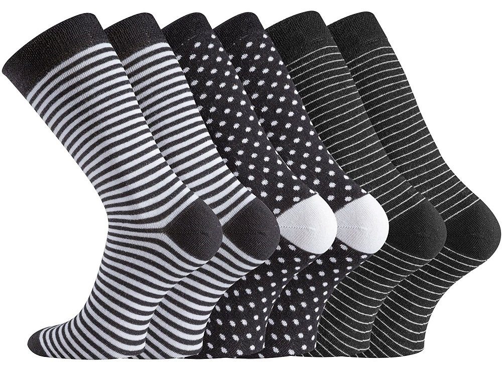 TippTexx 24 Freizeitsocken 6 Paar Damensocken sortiert Damensöckchen mit vielen modischen Motiven Black & White