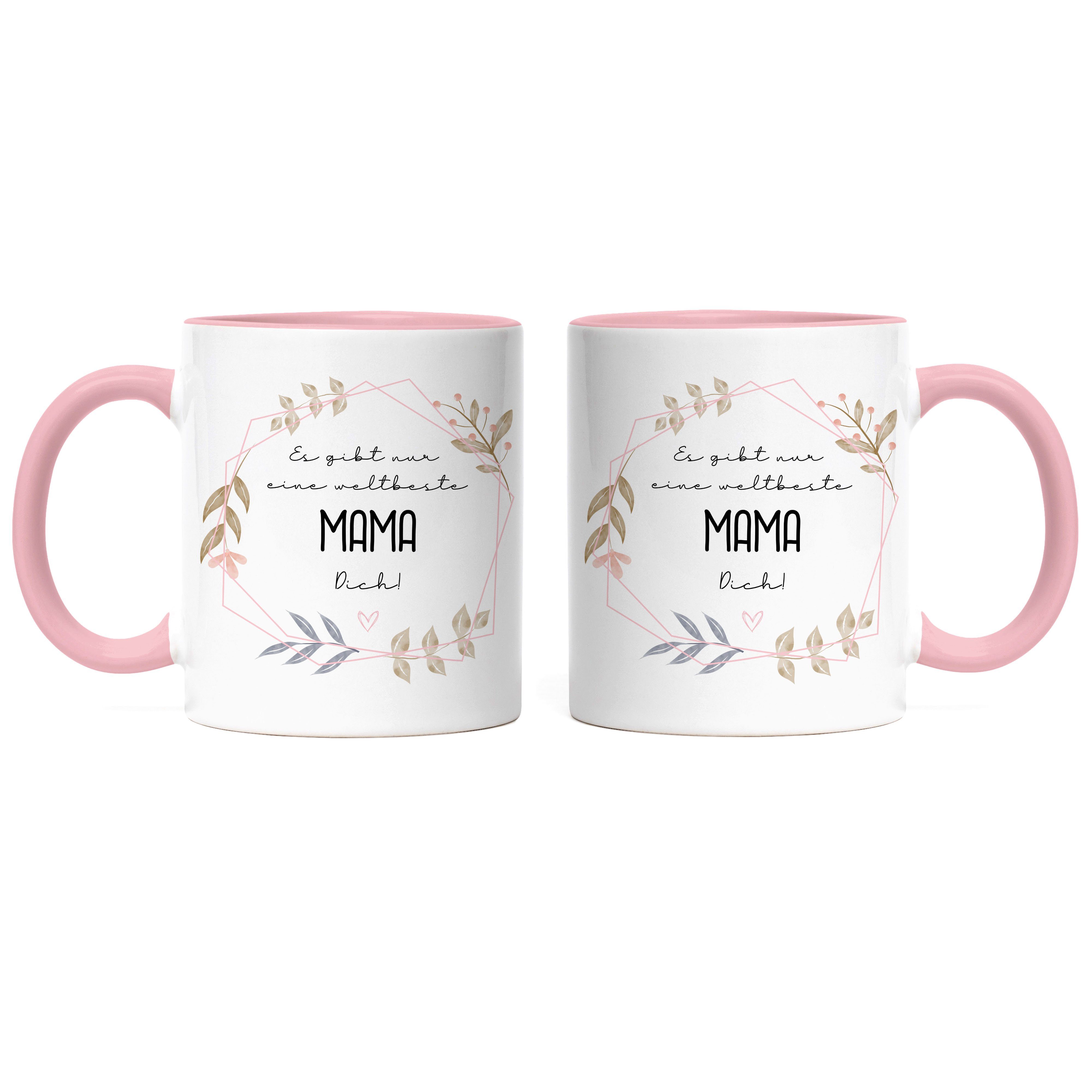 Hey!Print Tasse Es Gibt Nur Mama Rosa Geschenkidee, Motiv Eine Muttertag Keramik Dich Weltbeste Tasse Blumen