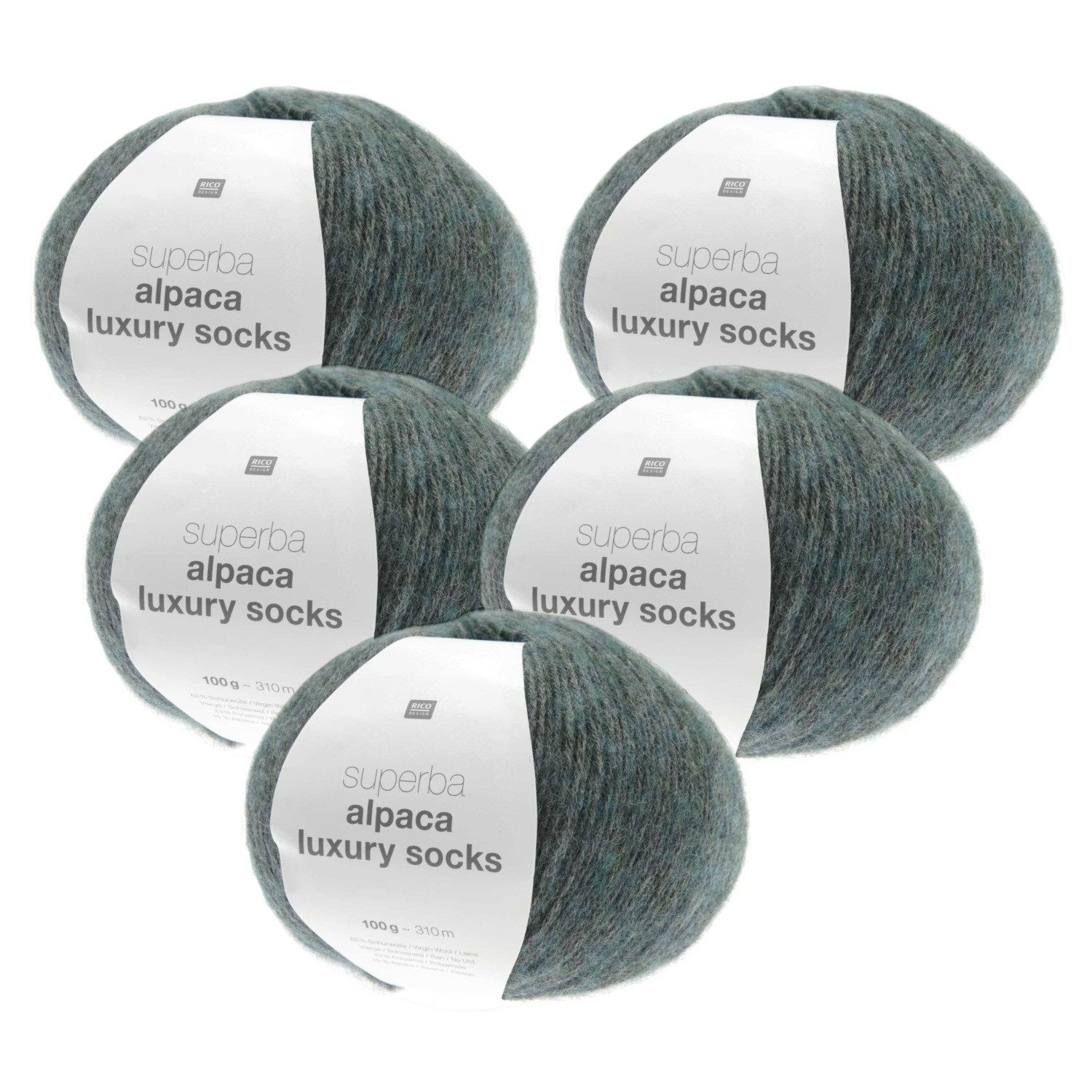 Rico Design 5 x RICO SUPERBA ALPACA LUXURY SOCKS Häkelwolle, 310 m